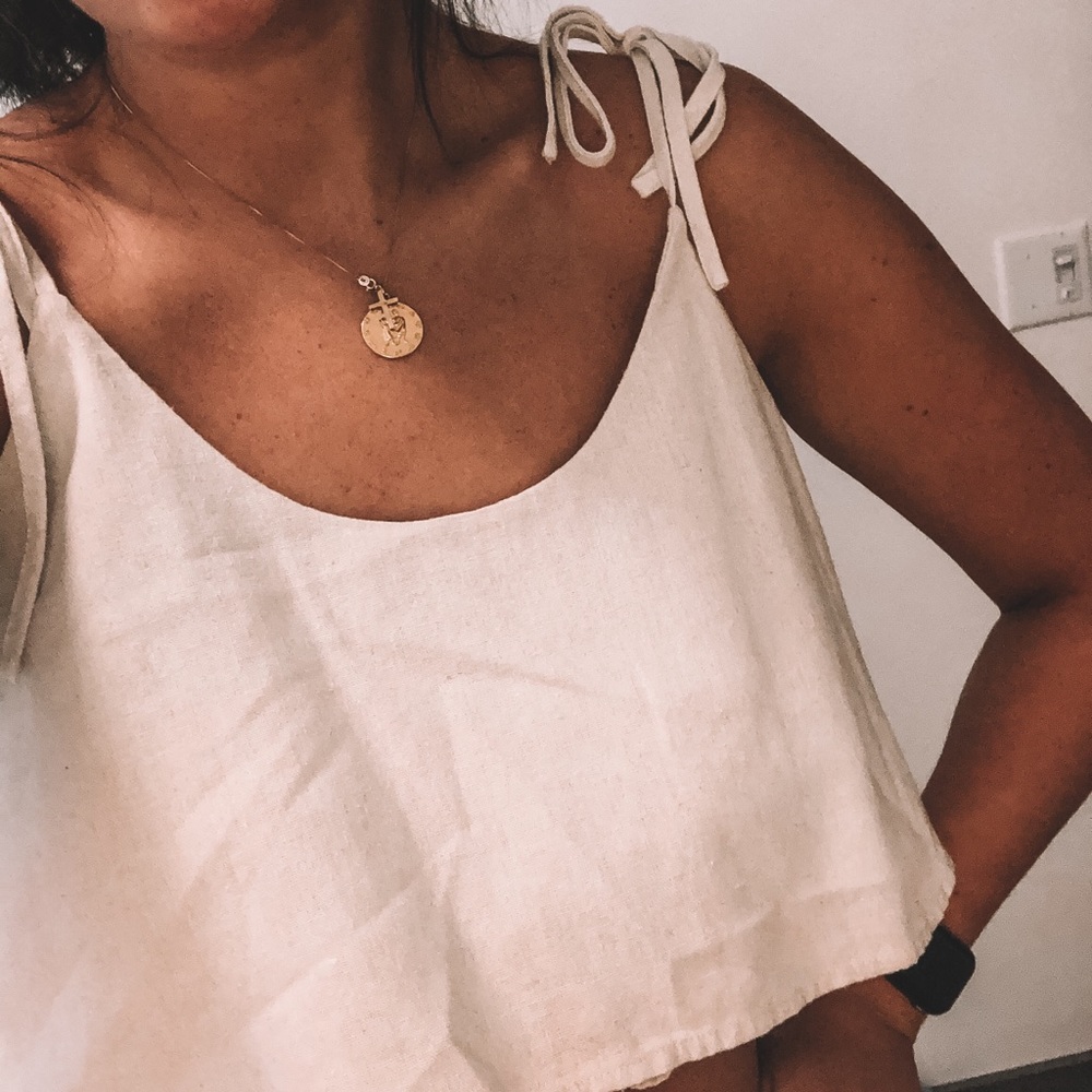 Khaki cropped tie shirt